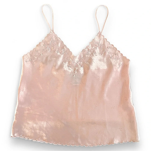 Vintage Tops - VINTAGE Pink Dainty Flower Embroidered Beaded Camisole Y2K Fairycore M
